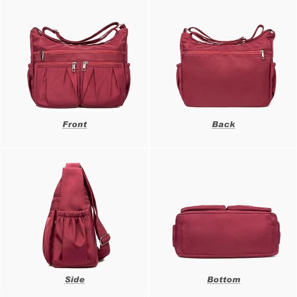 Women Red-l Nylon Water Resistant Anti Theft Travel Crossbody Shoulder Bag - Picture 5 of 6